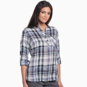 Kuhl Gray & White Spektra Plaid Checker Convertible Sleeve Button Up Shirt S